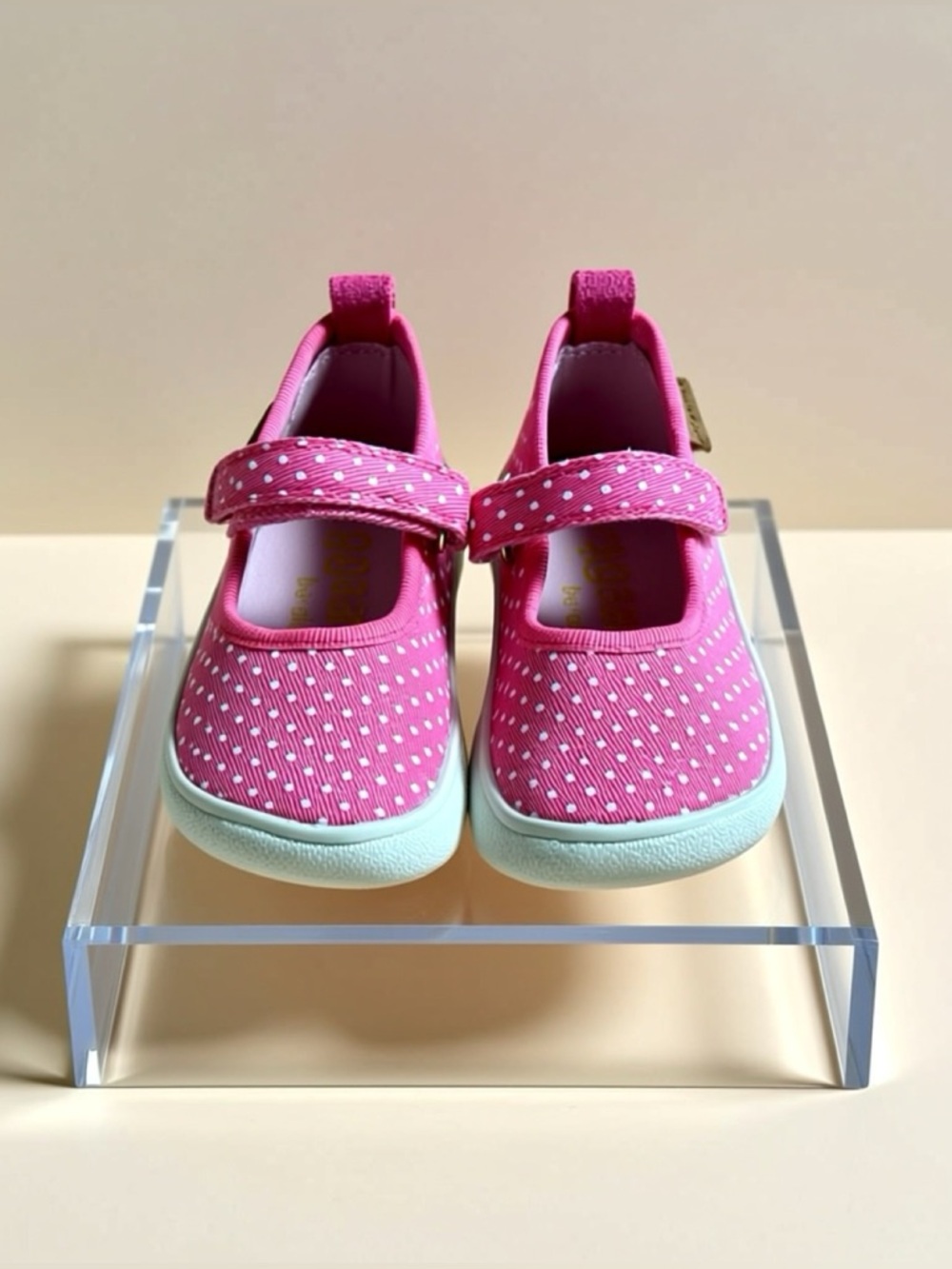 Girls Pink Mary Janes- White Polka Dots - Velcro Closure - NWOT EU Sz 23